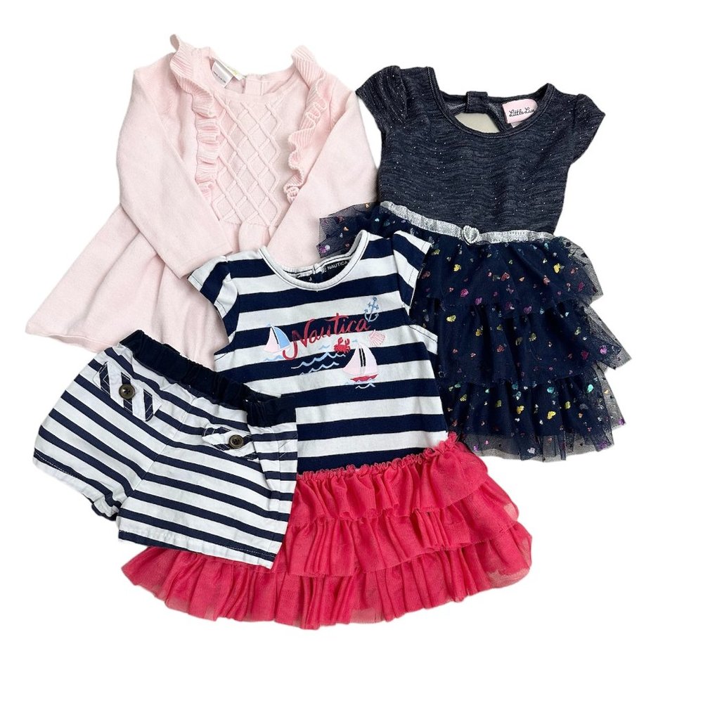 Baby Girl Lot of 3 Dresses, Nautica, Bloomie's Baby, 12 Months, Pre-owned